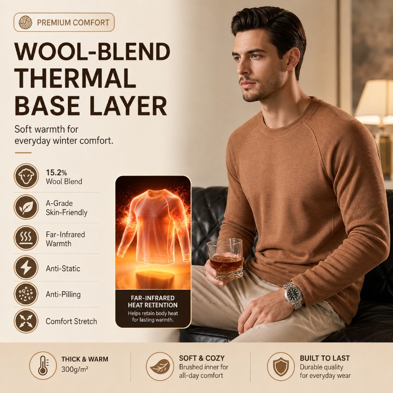 Men Fleece Lined Wool Crew Nec - Undershirt Crew Neck recension och pris